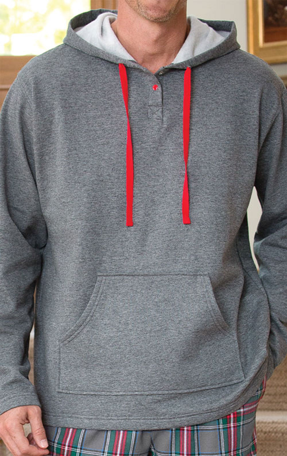 Gray Plaid Hoodie & Pant Men's Pajamas