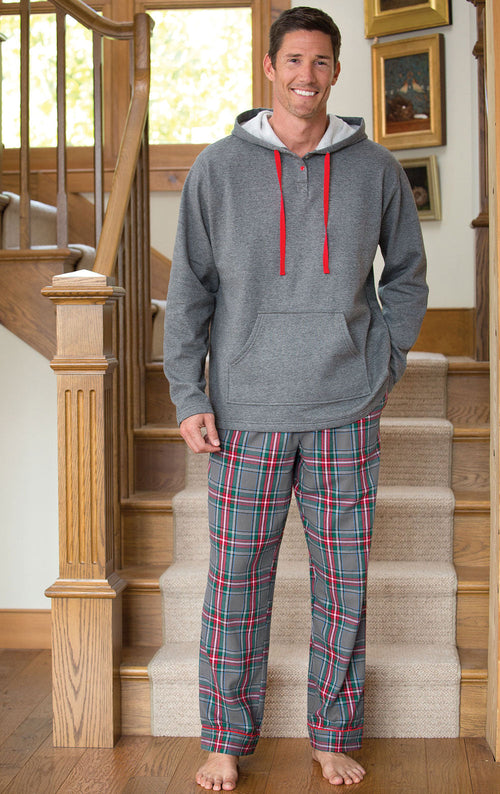 Gray Plaid Hoodie & Pant Men's Pajamas