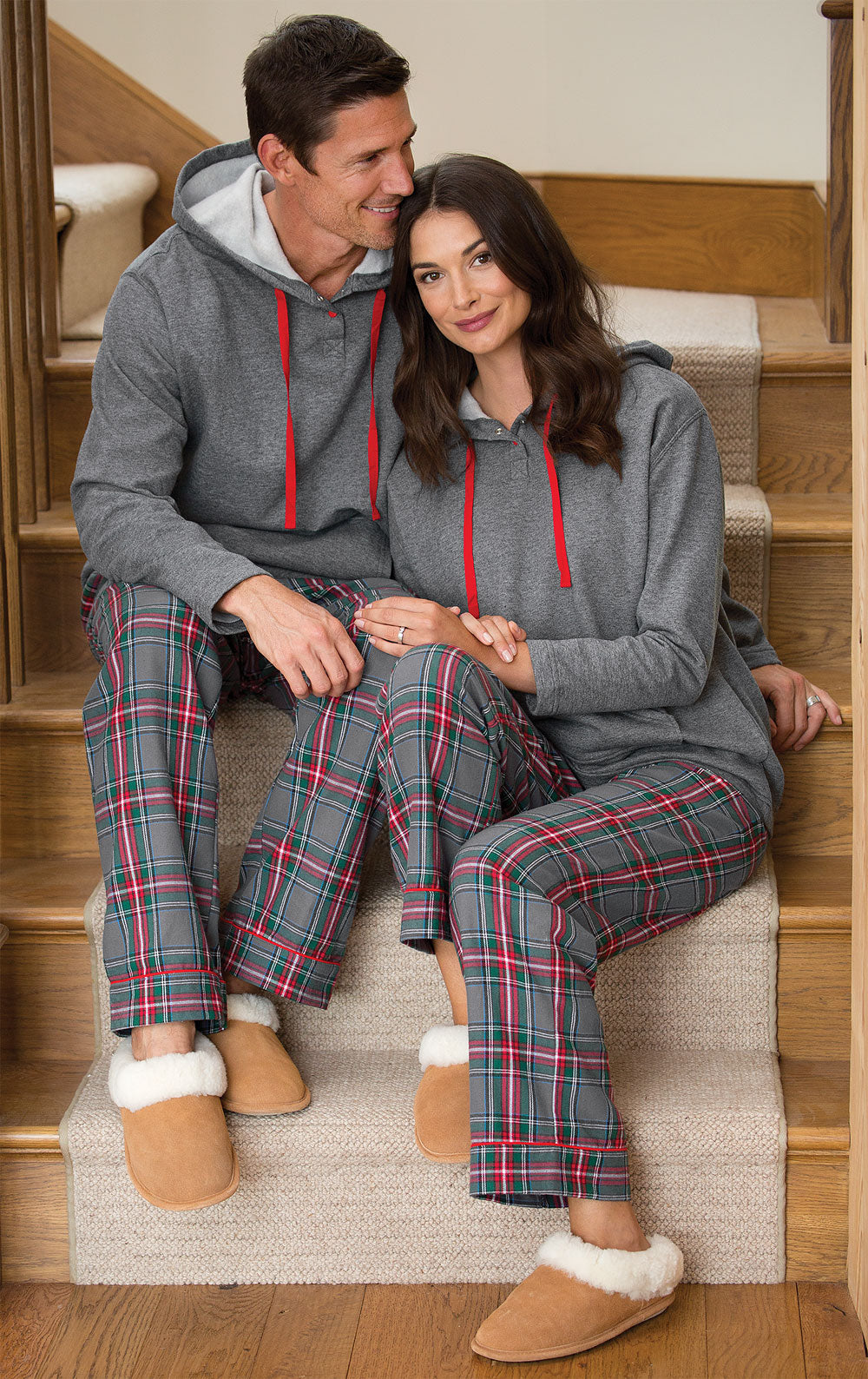 Gray Plaid Hoodie & Pant Men's Pajamas