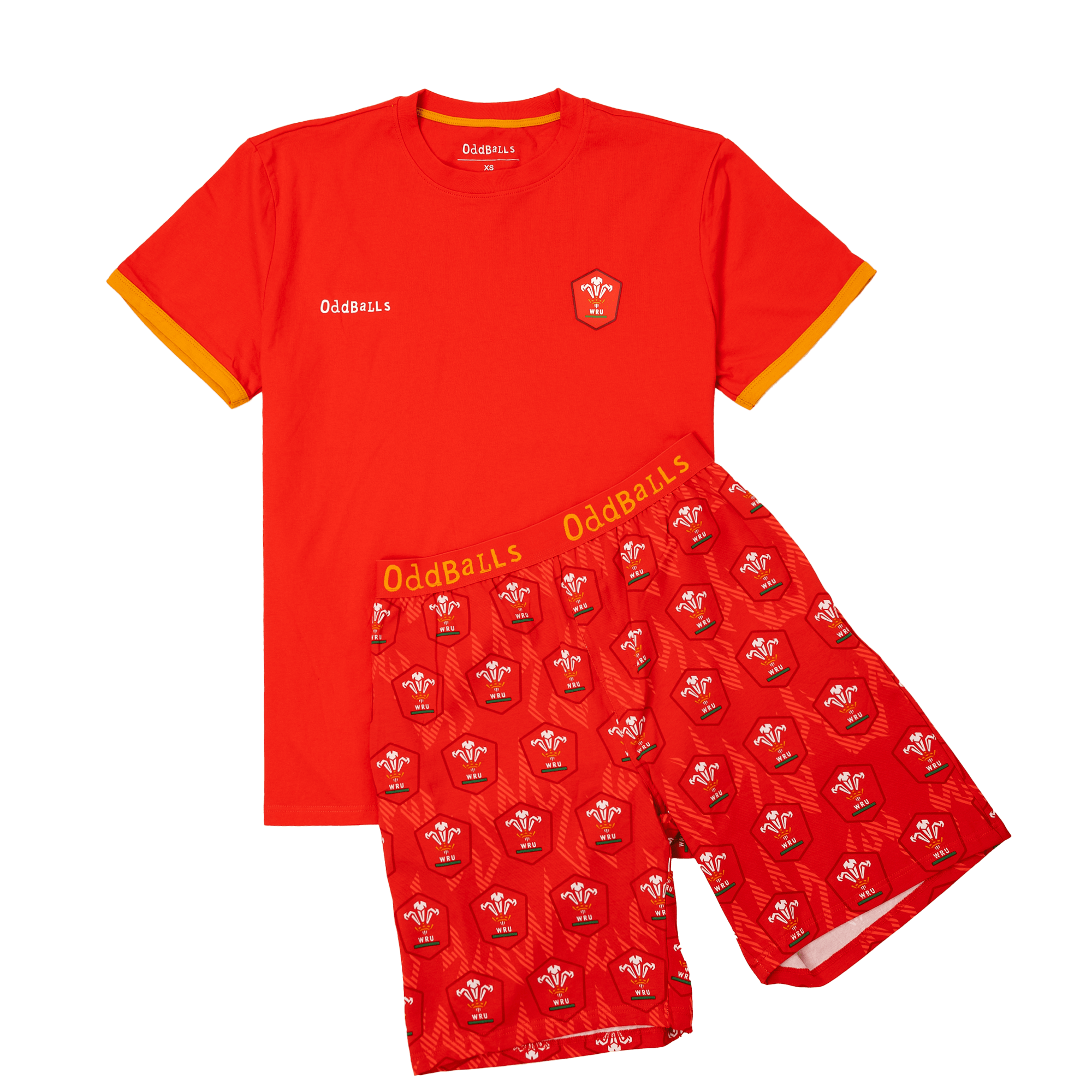 Mens Short Pyjamas - Welsh Rugby Union Flames - Shorts & T-Shirt